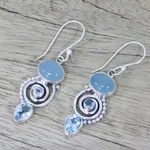 Blue topaz and chalcedony dangle earrings, 'Sentimental Journey' - Blue Topaz and Chalcedony Dangle Earrings from India