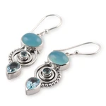 Blue topaz and chalcedony dangle earrings, 'Sentimental Journey' - Blue Topaz and Chalcedony Dangle Earrings from India