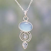 Blue topaz and chalcedony pendant necklace, Sentimental Journey