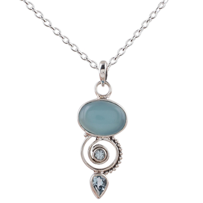 Blue Topaz and Chalcedony Pendant Necklace from India - Sentimental ...