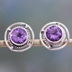 Amethyst stud earrings, 'Purple Wheels' - Amethyst and Sterling Silver Stud Earrings from India