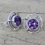 Amethyst stud earrings, 'Purple Wheels' - Amethyst and Sterling Silver Stud Earrings from India
