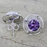 Amethyst stud earrings, 'Purple Wheels' - Amethyst and Sterling Silver Stud Earrings from India