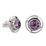 Amethyst stud earrings, 'Purple Wheels' - Amethyst and Sterling Silver Stud Earrings from India