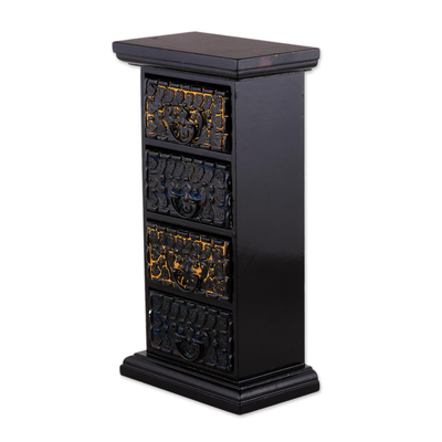 Four-Drawer Floral Repousse Wood Mini Chest of Drawers