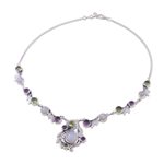Multi-gemstone pendant necklace, 'Luminous Beauty' - Sterling Silver and Multigem Pendant Necklace from India