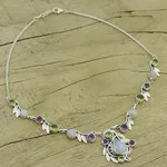 Multi-gemstone pendant necklace, 'Luminous Beauty' - Sterling Silver and Multigem Pendant Necklace from India
