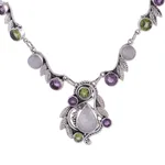 Multi-gemstone pendant necklace, 'Luminous Beauty' - Sterling Silver and Multigem Pendant Necklace from India