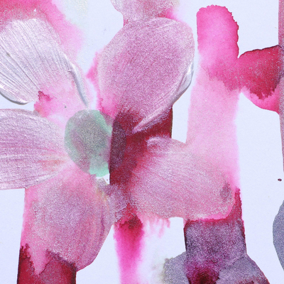 'Flower Chase' - Original signiertes expressionistisches Stillleben mit rosa Blumen