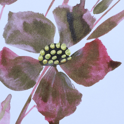 'Artistic Grace' - Moderne Mixed-Media-Malerei von Blumen in Pastelltönen