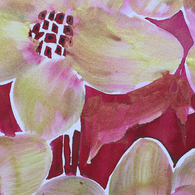 'Amber Blossom' - Pink and Yellow Expressionist Signed Flower Painting