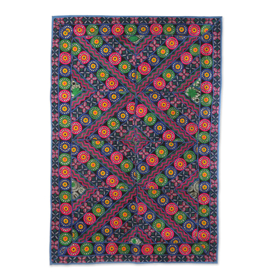 Recycled patchwork wall hanging, 'Vibrant Bouquet' - Floral Geometric Recycled Patchwork Wall Hanging from India