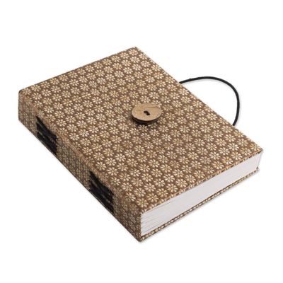 diario de papel hecho a mano - Diario con cierre elástico y brocado marrón indio, 100 páginas