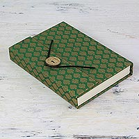 Handmade paper journal, 'Artistic Green' - Green and Gold Brocade Journal of Handmade Unlined Paper