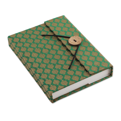 Diario de papel hecho a mano, 'Artistic Green' - Diario de brocado verde y dorado de papel sin forro hecho a mano