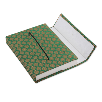 Zeitschrift aus handgeschöpftem Papier, 'Artistic Green - Grünes und goldenes Brokat-Journal für handgemachtes unliniertes Papier