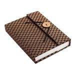 Handmade paper journal, 'Artistic Black' - Indian Black Brocade Button-Close Handmade Paper Journal