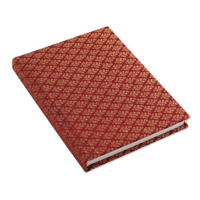 diario de papel hecho a mano - Cuaderno de bocetos o diario de brocado rojo con papel hecho a mano
