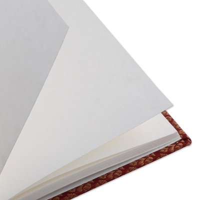 Handmade paper journal, 'Red Golden Fantasy' - Red Brocade Sketchbook or Journal with Handmade Paper