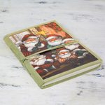 Handmade paper journal, 'Jolly Santas' - Holiday Journal from India with Handmade Paper