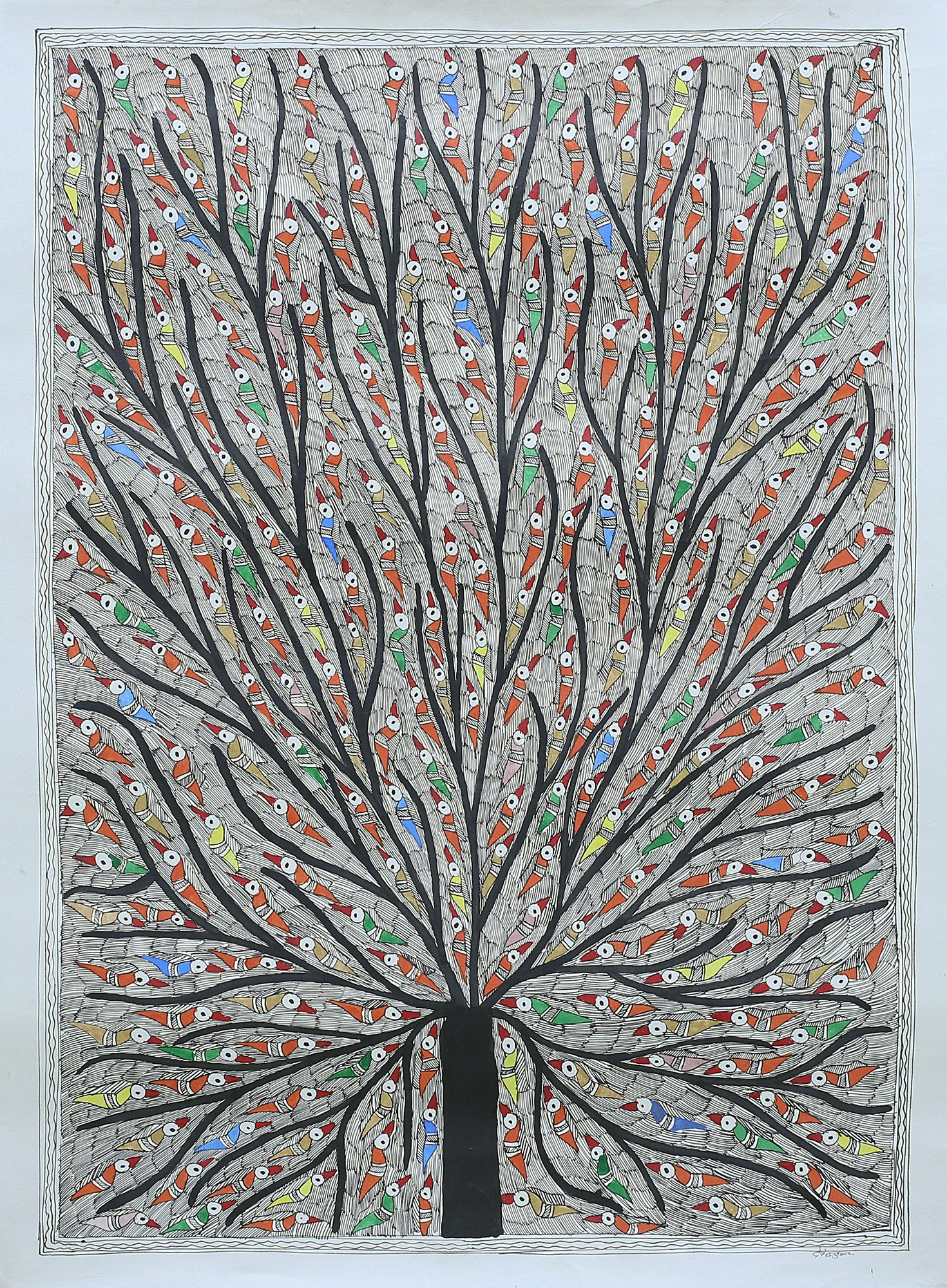 Unicef Market Multicolored Madhubani Painting Of A Tree With Birds Tree Of Life With Birds
