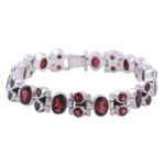 Garnet link bracelet, 'Sweet Glam' - Glam Garnet and Sterling Silver Link Bracelet from India