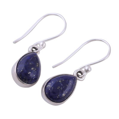 Pendientes colgantes de lapislázuli - Pendientes de gancho de plata de ley y lapislázuli de la India