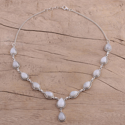 Rainbow moonstone Y-necklace, 'Mystical Charm' - Rainbow Moonstone and Sterling Silver Necklace from India