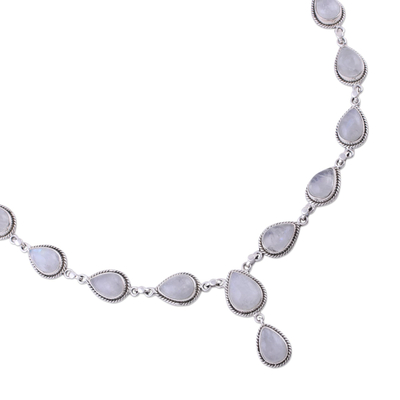 Collar en Y con piedra lunar arcoíris - Collar de plata esterlina y piedra lunar arcoíris de la India
