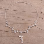 Quartz Y necklace, 'Sparkling Garland' - Quartz Garland in Sterling Silver Necklace from India