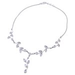 Quartz Y necklace, 'Sparkling Garland' - Quartz Garland in Sterling Silver Necklace from India