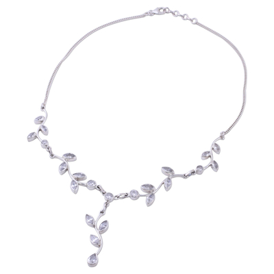 Quartz Y necklace, 'Sparkling Garland' - Quartz Garland in Sterling Silver Necklace from India