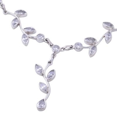 Collar Y de cuarzo - Guirnalda de cuarzo en collar de plata esterlina de la India