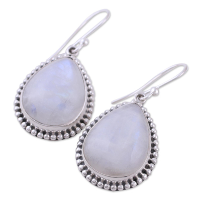 Rainbow moonstone dangle earrings, 'Mystical Charm' - Rainbow Moonstone and Sterling Silver Earrings from India