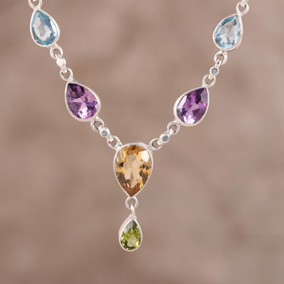 Multi-gemstone pendant necklace, Rainbow Bliss