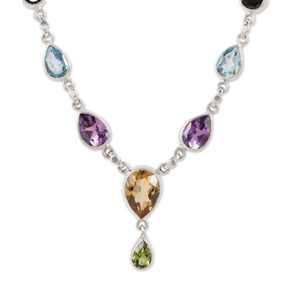 Multi-gemstone pendant necklace, 'Rainbow Bliss' - Rainbow Bliss Sterling Multi-Gemstone Pendant Necklace