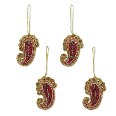 Perlenornamente, (4er-Set) - Set aus vier Perlen-Paisley-Ornamenten aus Indien