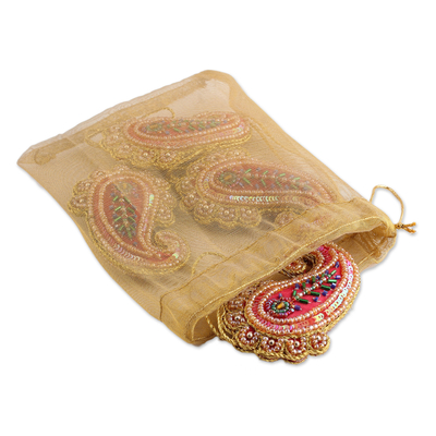 Perlenornamente, (4er-Set) - Set aus vier Perlen-Paisley-Ornamenten aus Indien