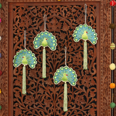 Beaded ornaments, Glorious Peacocks (set of 4)