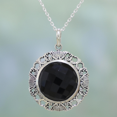 Onyx pendant necklace, 'Romance of the Night' - Fair Trade Black Onyx Pendant Necklace Handmade in India