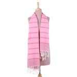 Cotton scarf, 'Lovely Pink' - Hand Woven Pink Striped Cotton Wrap Scarf from India