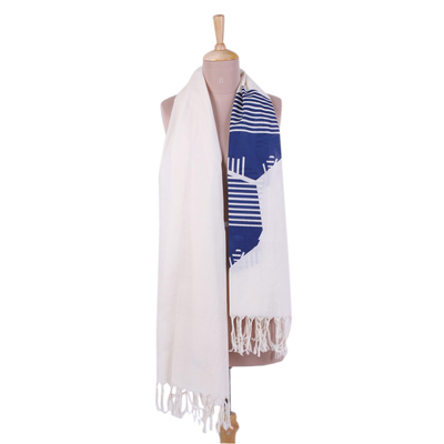 Bufanda de algodón - Pañuelo cruzado 100 % algodón de alabastro y azul marino de la India