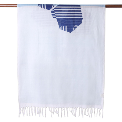 Cotton scarf, 'Sky Blue Whisper' - Hand Woven Sky Blue 100% Cotton Wrap Scarf from India