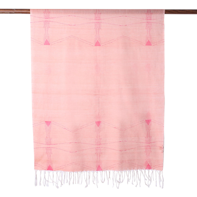 Baumwollschal - Handgewebter Schal aus pfirsichfarbener und cremefarbener Baumwolle aus Indien