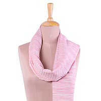 Cotton scarf, 'Pink Delight' - Hand Woven Pink Striped 100% Cotton Wrap Scarf from India