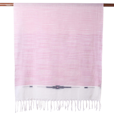 Baumwollschal - Handgewebter rosa gestreifter Wickelschal aus 100 % Baumwolle aus Indien