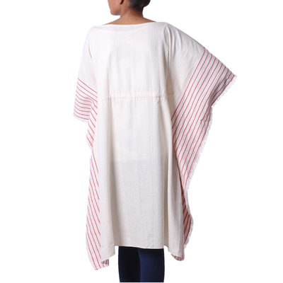 Cotton caftan, 'Beach Rose' - Handwoven Cotton Thorthu Beach Cover-Up Caftan from India