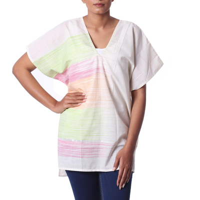 Cotton tunic, 'Distant Horizons' - Artisan Handwoven Striped Cotton Tunic from India