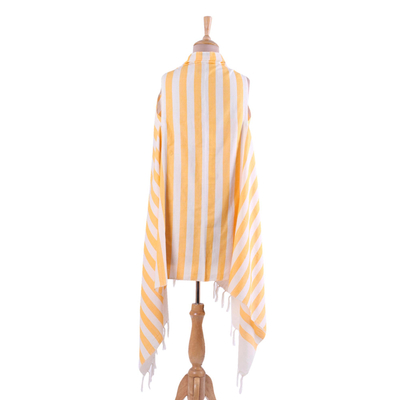 Cotton beach kimono, 'Beach Lover in Marigold' - Hand Woven 100% Cotton Beach Kimono from India