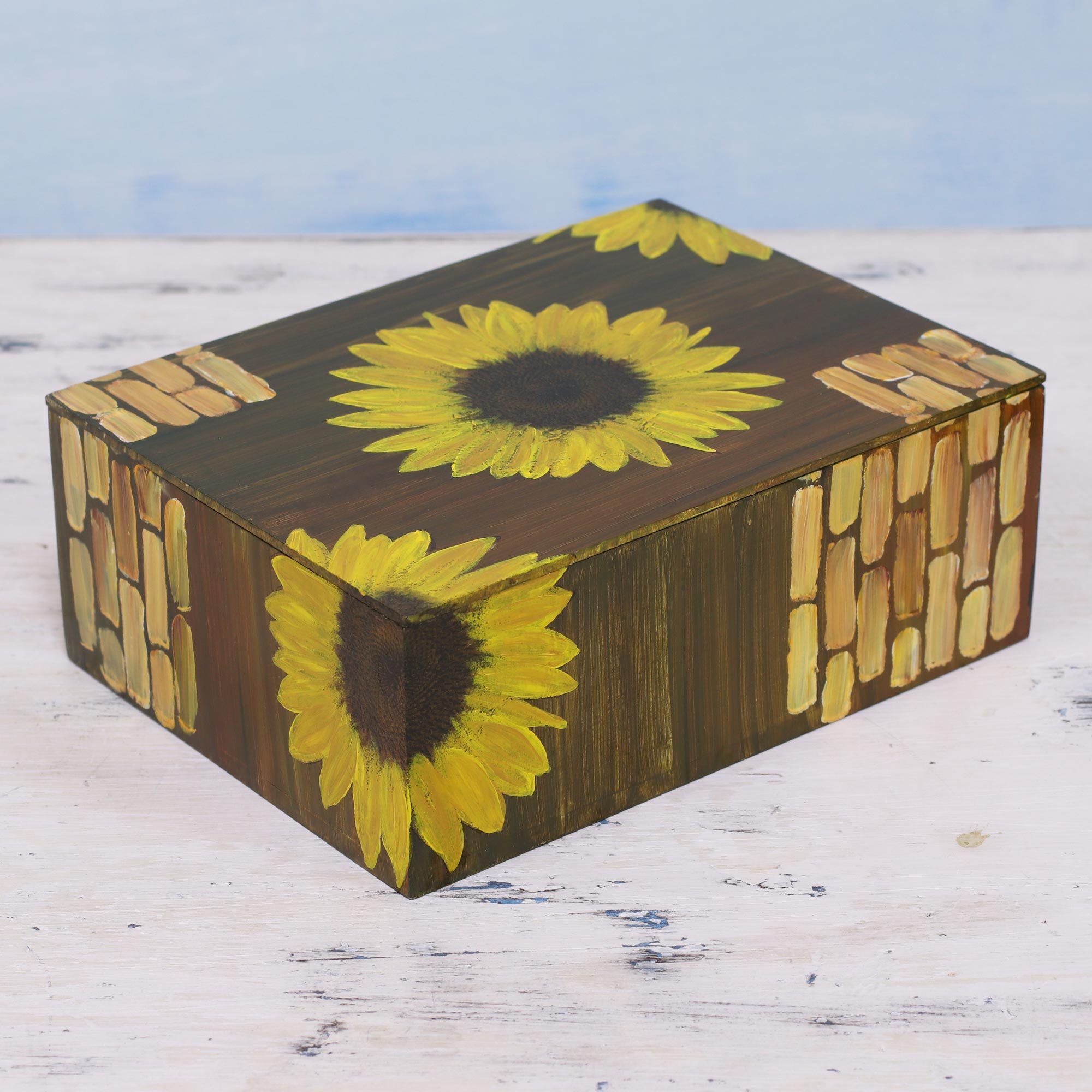 Decoupage Wood Sunflower Decorative Box From India Sunflower